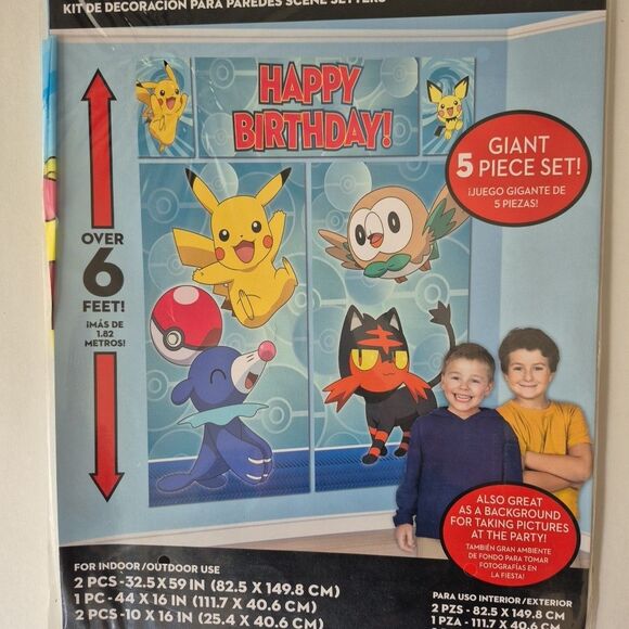 Pokemon Happy Birthday Giant Scene Setters Wall Decorating Kit Set of 2 NEW - Picture 2 of 7
